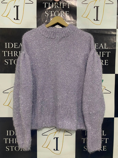 H&M |S| BUST 22| A36| LAVENDER SPARKLE METALLIC MOCK-NECK LONG-SLEEVE SWEATER