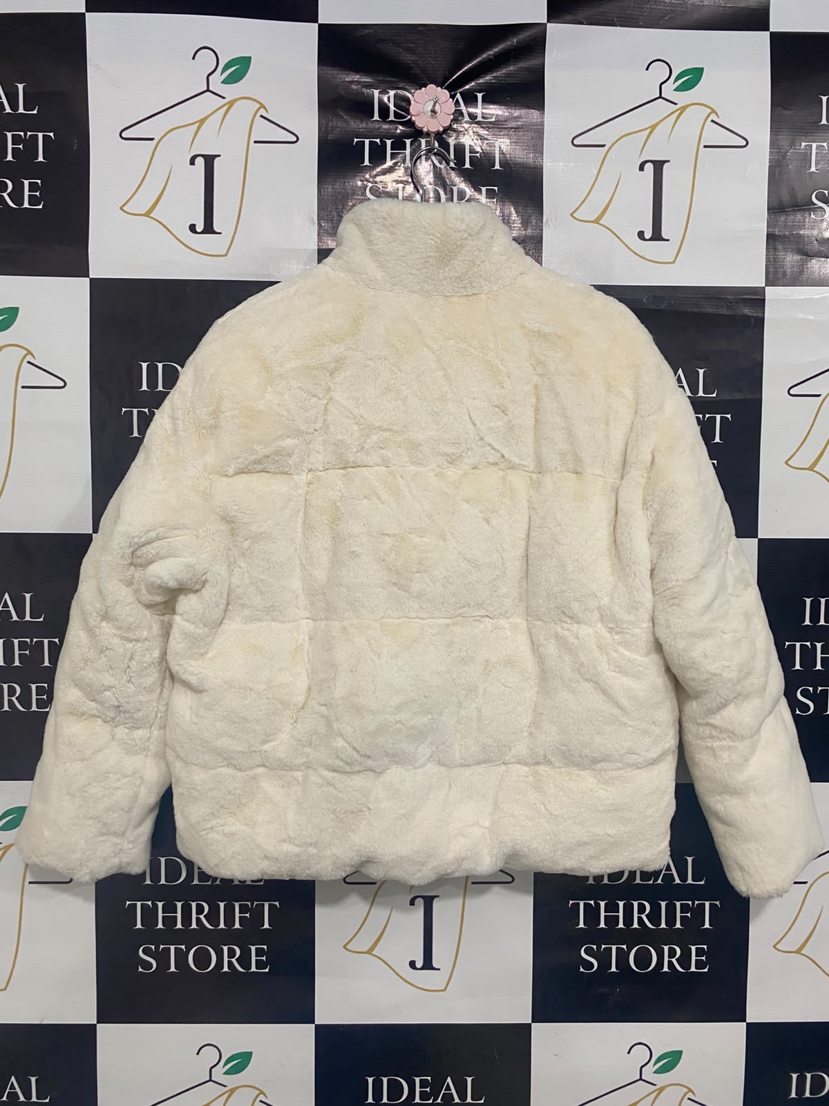 ZARA |L| BUST 24| A36| CREAM FAUX-FUR QUILTED ZIP-UP WINTER PUFFER JACKET