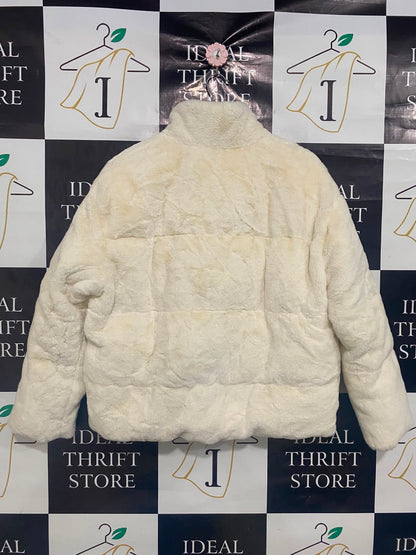 ZARA |L| BUST 24| A36| CREAM FAUX-FUR QUILTED ZIP-UP WINTER PUFFER JACKET