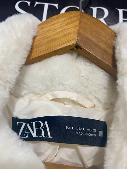 ZARA |L| BUST 24| A36| CREAM FAUX-FUR QUILTED ZIP-UP WINTER PUFFER JACKET