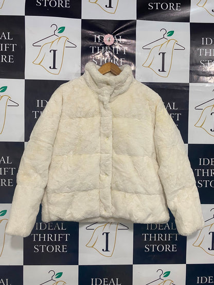 ZARA |L| BUST 24| A36| CREAM FAUX-FUR QUILTED ZIP-UP WINTER PUFFER JACKET