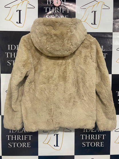 PAPAYA |L| BUST 21| A36| BEIGE FAUX-FUR HOODED PLUSH WINTER COAT