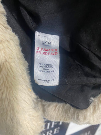 PAPAYA |L| BUST 21| A36| BEIGE FAUX-FUR HOODED PLUSH WINTER COAT