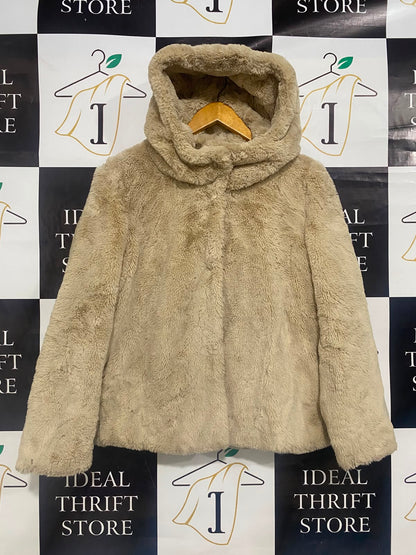 PAPAYA |L| BUST 21| A36| BEIGE FAUX-FUR HOODED PLUSH WINTER COAT
