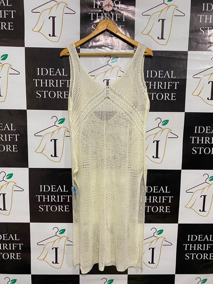 CUPSHE |XL| BUST 16| A36| BEIGE OPEN-MESH V-NECK SLEEVELESS KNIT MIDI DRESS