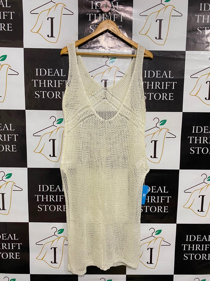 CUPSHE |XL| BUST 16| A36| BEIGE OPEN-MESH V-NECK SLEEVELESS KNIT MIDI DRESS