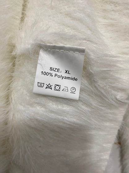 |XL| BUST 19| A36| WHITE FLUFFY FUZZY LONG-SLEEVE BUTTON-UP CARDIGAN