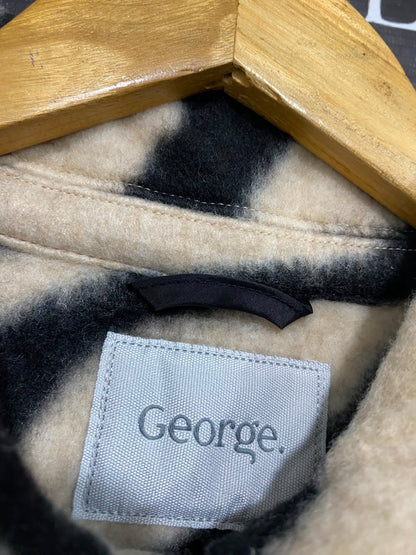 GEORGE |XL| BUST 25| A36| BEIGE & BLACK ZEBRA PRINT FLUFFY SHACKET OVERSIZED BUTTON-UP COAT