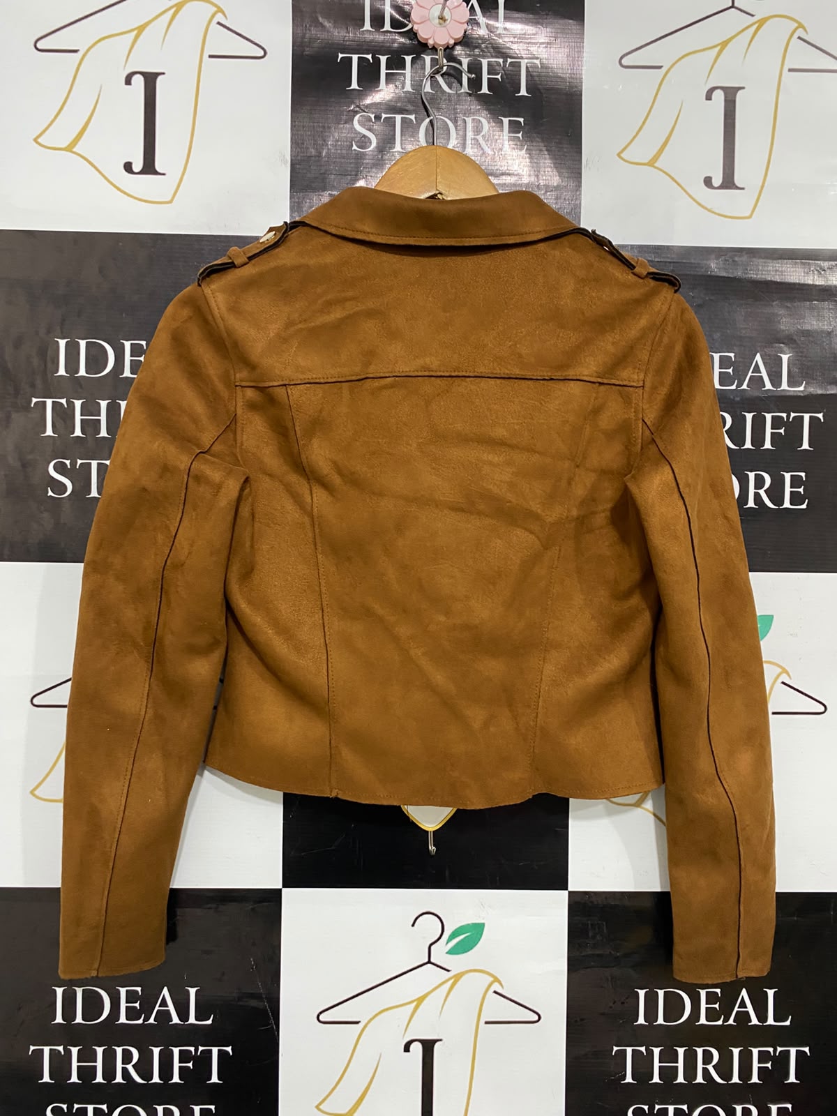 RIVER ISLAND |M| BUST 17| A35| CAMEL BROWN FAUX-SUEDE BIKER JACKET