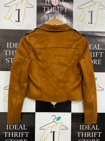 RIVER ISLAND |M| BUST 17| A35| CAMEL BROWN FAUX-SUEDE BIKER JACKET