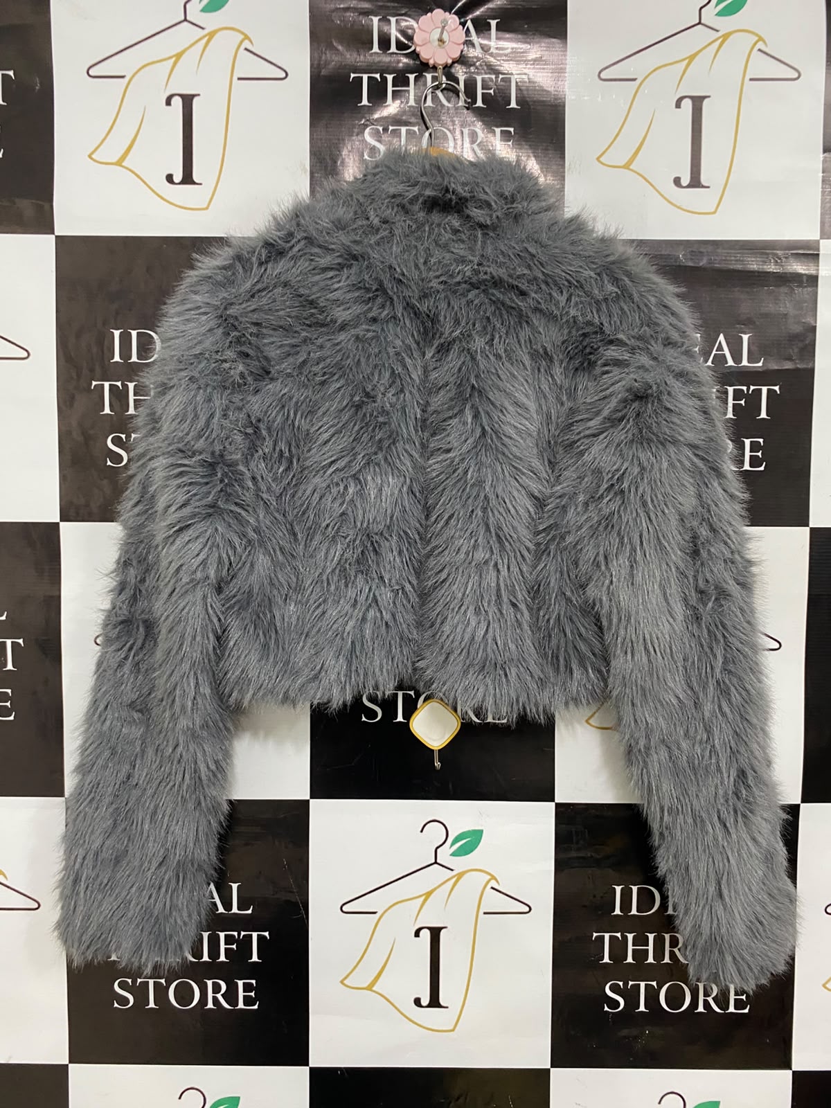 SHEIN |M| BUST 21| A35| CHARCOAL GREY SHAGGY FAUX-FUR CROPPED BOLERO JACKET