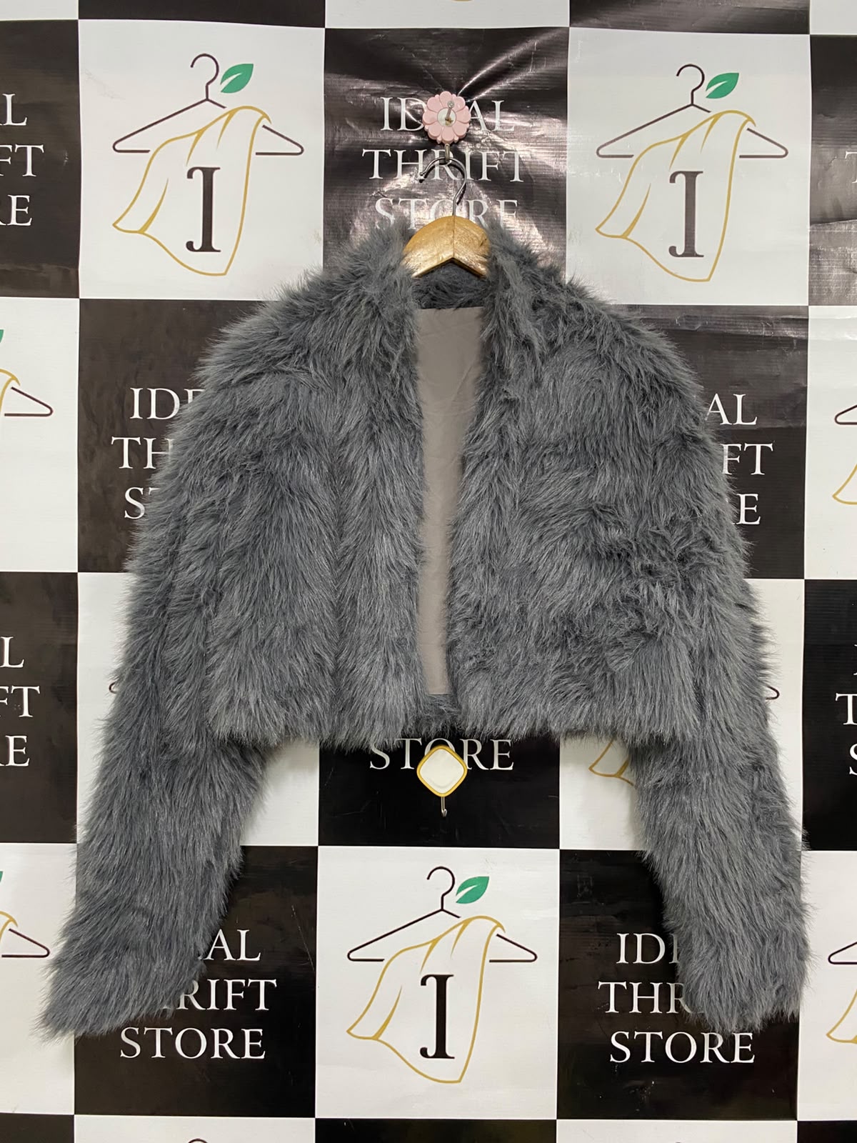 SHEIN |M| BUST 21| A35| CHARCOAL GREY SHAGGY FAUX-FUR CROPPED BOLERO JACKET