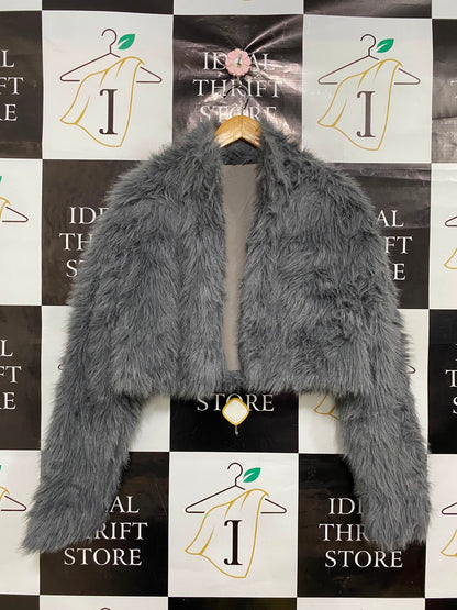SHEIN |M| BUST 21| A35| CHARCOAL GREY SHAGGY FAUX-FUR CROPPED BOLERO JACKET