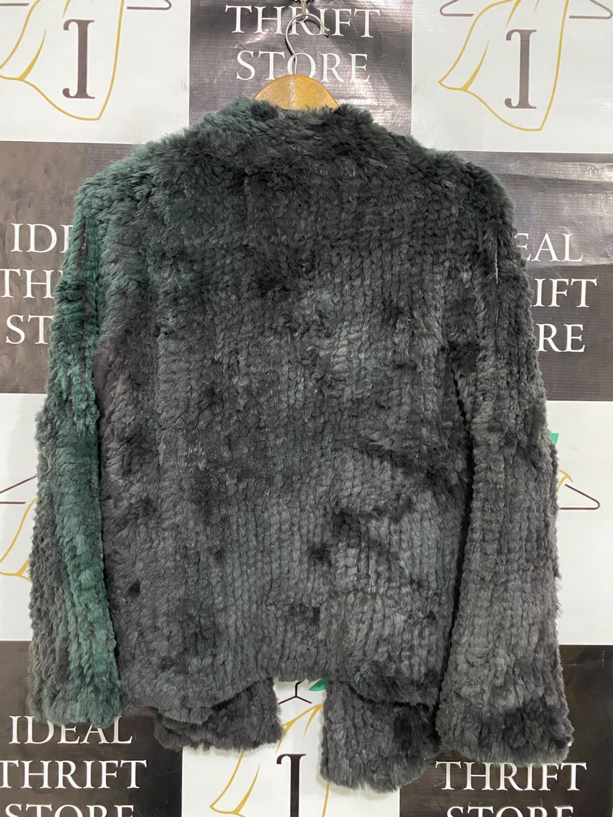 FOX MAIDEN |S| BUST 20| A35| DARK GREEN TEXTURED FAUX-FUR OPEN-FRONT WINTER CARDIGAN COAT
