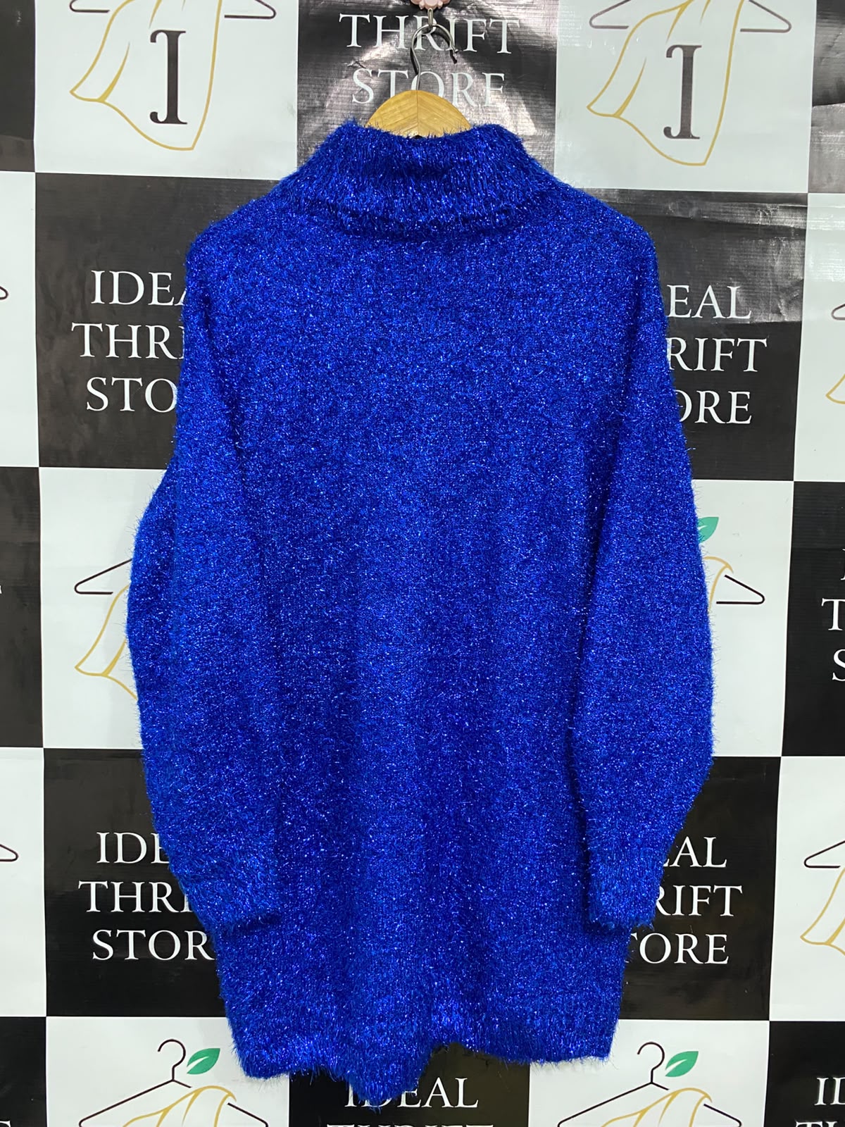 H&M |M| BUST 23| A35| ROYAL BLUE SPARKLE METALLIC TURTLENECK LONG KNIT DRESS