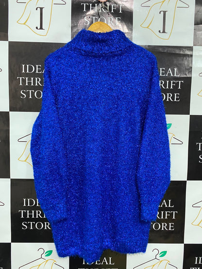 H&M |M| BUST 23| A35| ROYAL BLUE SPARKLE METALLIC TURTLENECK LONG KNIT DRESS