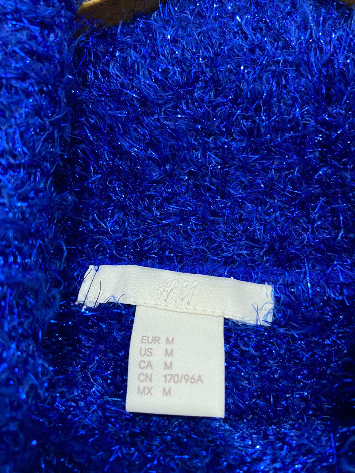 H&M |M| BUST 23| A35| ROYAL BLUE SPARKLE METALLIC TURTLENECK LONG KNIT DRESS