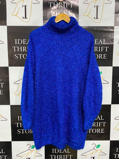 H&M |M| BUST 23| A35| ROYAL BLUE SPARKLE METALLIC TURTLENECK LONG KNIT DRESS