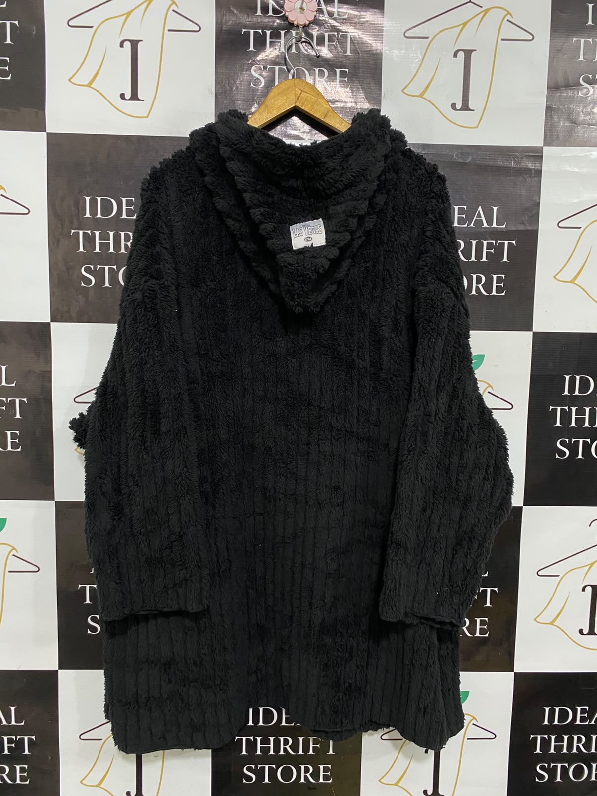 SHEIN CURVE |XL| BUST 30| A35| BLACK PLUSH HOODED TEXTURED LONG CARDIGAN COAT