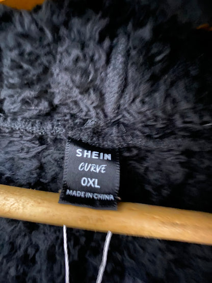 SHEIN CURVE |XL| BUST 30| A35| BLACK PLUSH HOODED TEXTURED LONG CARDIGAN COAT