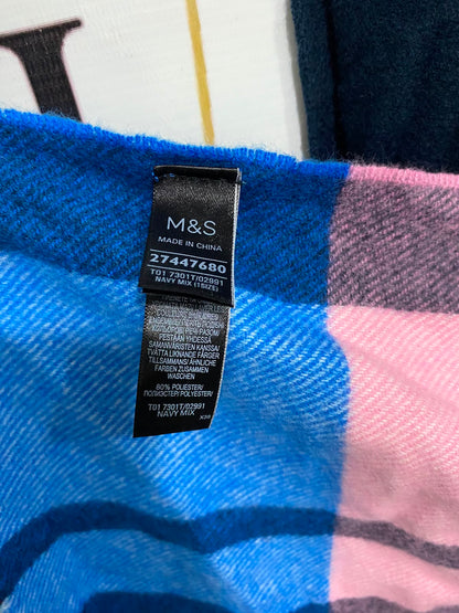 M&S NAVY BLUE COLORBLOCK PLAID WINTER SCARF WITH FRINGE