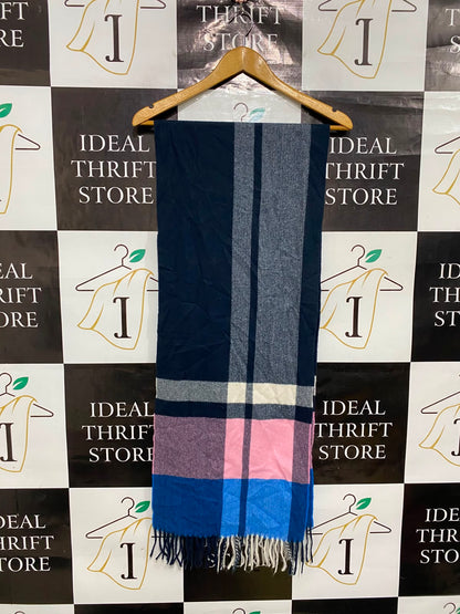 M&S NAVY BLUE COLORBLOCK PLAID WINTER SCARF WITH FRINGE
