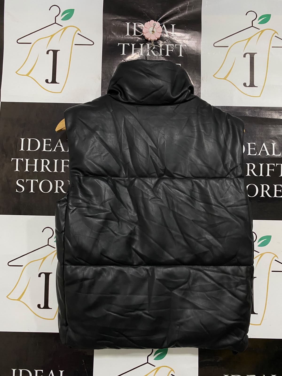 ZARA |XS| BUST 19| A35| BLACK FAUX-LEATHER PUFFER VEST COAT