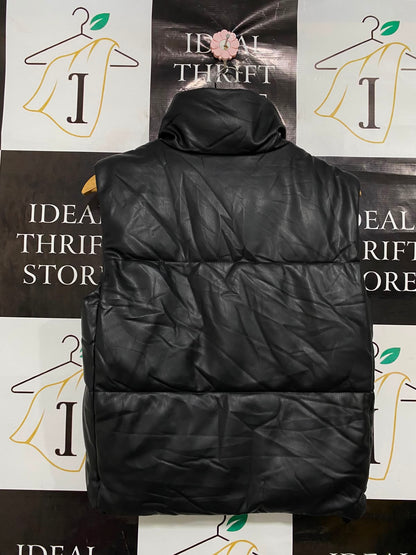 ZARA |XS| BUST 19| A35| BLACK FAUX-LEATHER PUFFER VEST COAT