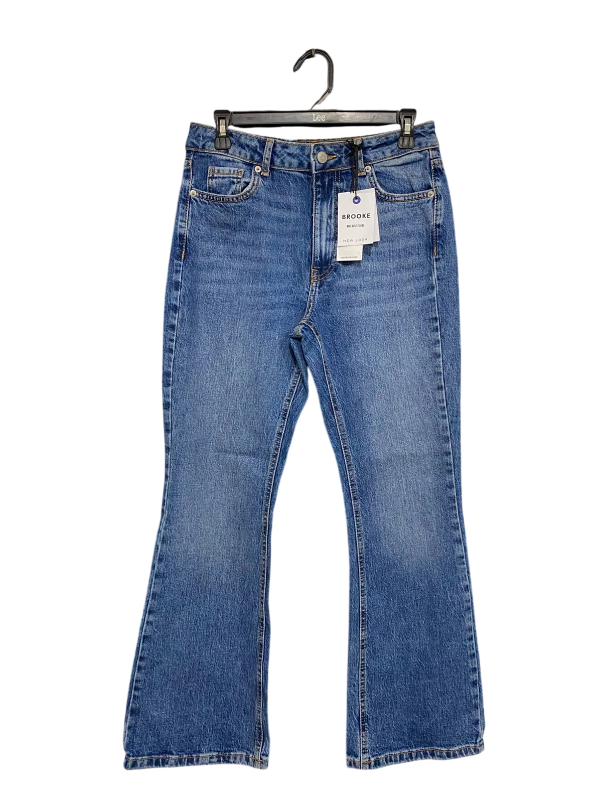 NEW LOOK |L| WAIST 30| A37| "BROOKE" MEDIUM BLUE MID-RISE FLARE DENIM JEANS