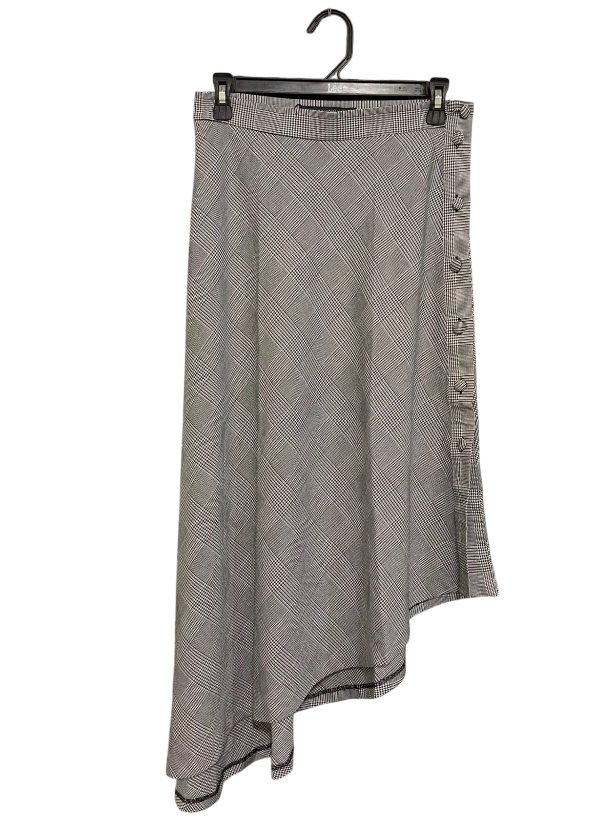 ZARA WOMAN |S| WAIST 27| A37| BLACK & WHITE GLEN PLAID ASYMMETRIC HEM MIDI SKIRT