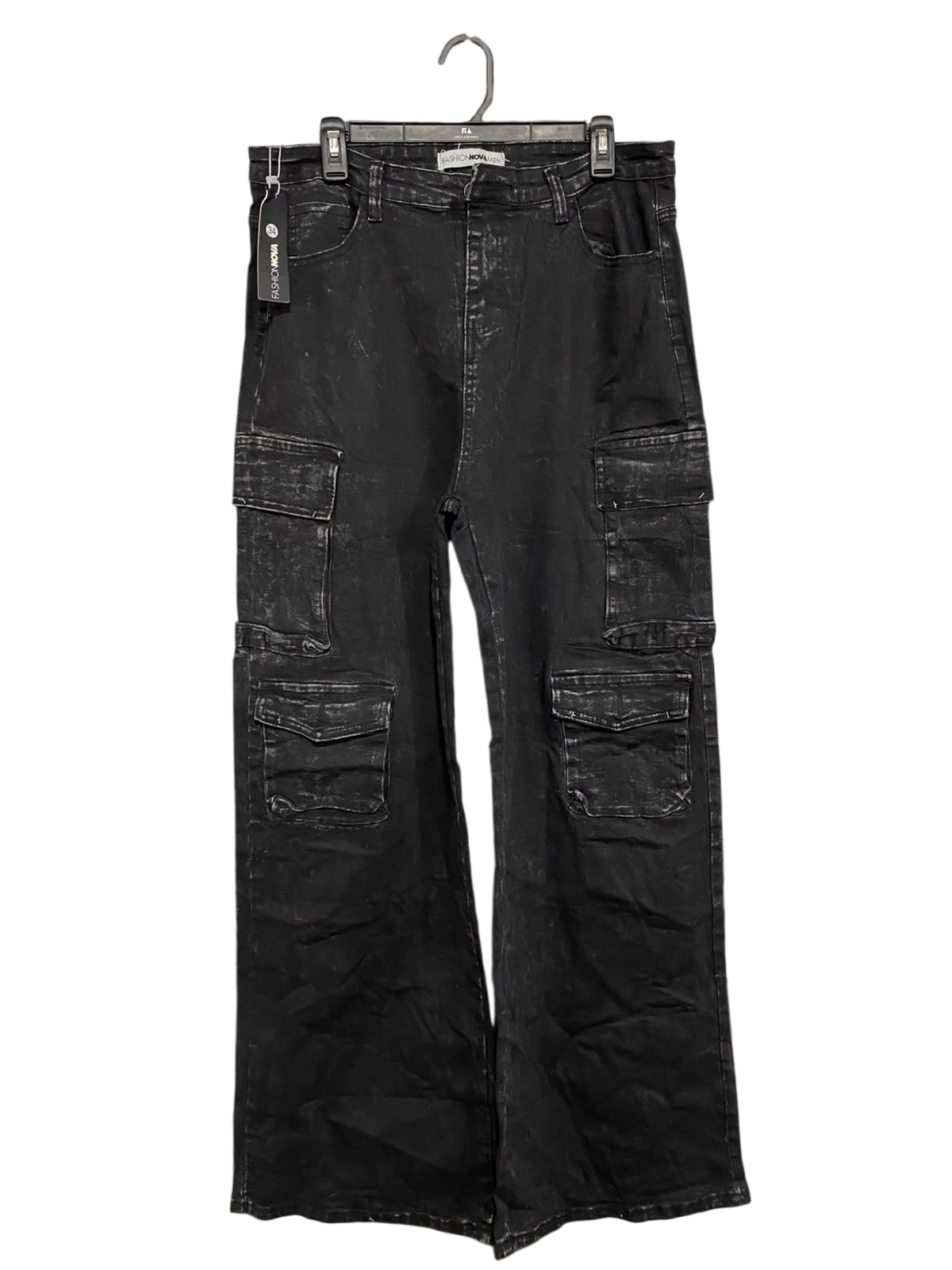 FASHION NOVA |XL| WAIAT 34| A37| BLACK ACID-WASH UTILITY CARGO PANTS