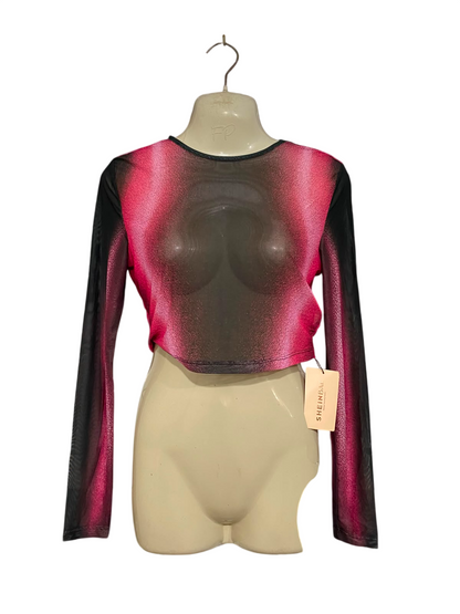 SHEIN |S| BUST 15| A37| PINK & BLACK OMBRE MESH LONG SLEEVE CROP TOP