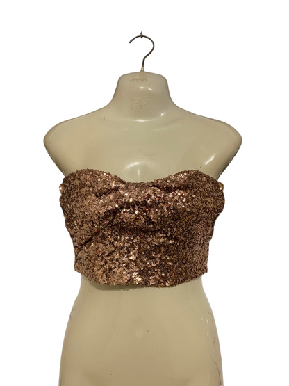 SELF |S| BUST 14| A37| ROSE GOLD SEQUIN BANDEAU KNOT CROP TOP