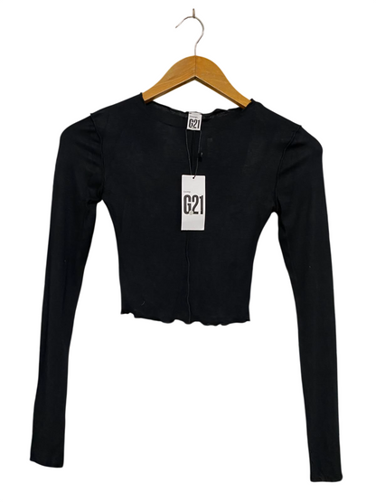 GEORGE |XS| BUST 11| A37| G21 BLACK LETTUCE-EDGE LONG SLEEVE CROP TOP