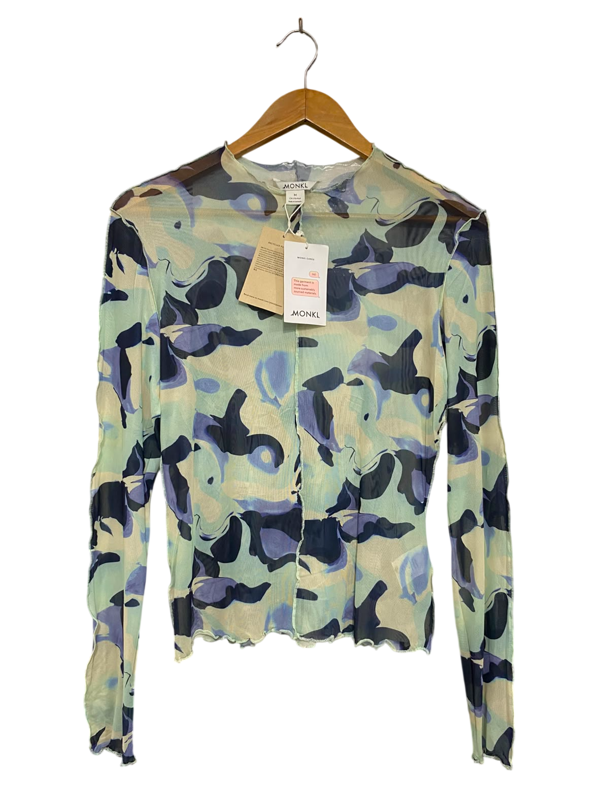 MONKL |M| BUST 17| A37| ABSTRACT BLUE & GREEN MESH LONG SLEEVE TOP