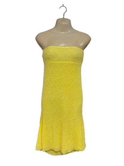 WHITE FOX |M| BUST 18| A37| BRIGHT YELLOW STRAIT-LINE BEADED BANDEAU MIDI DRESS
