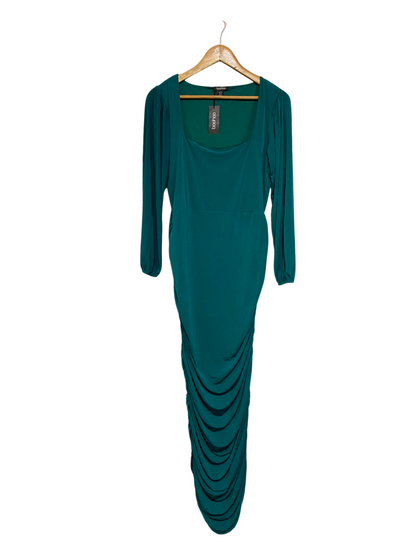 BOOHOO |M| BUST 17| A37| EMERALD GREEN SQUARE NECK RUCHED MAXI DRESS
