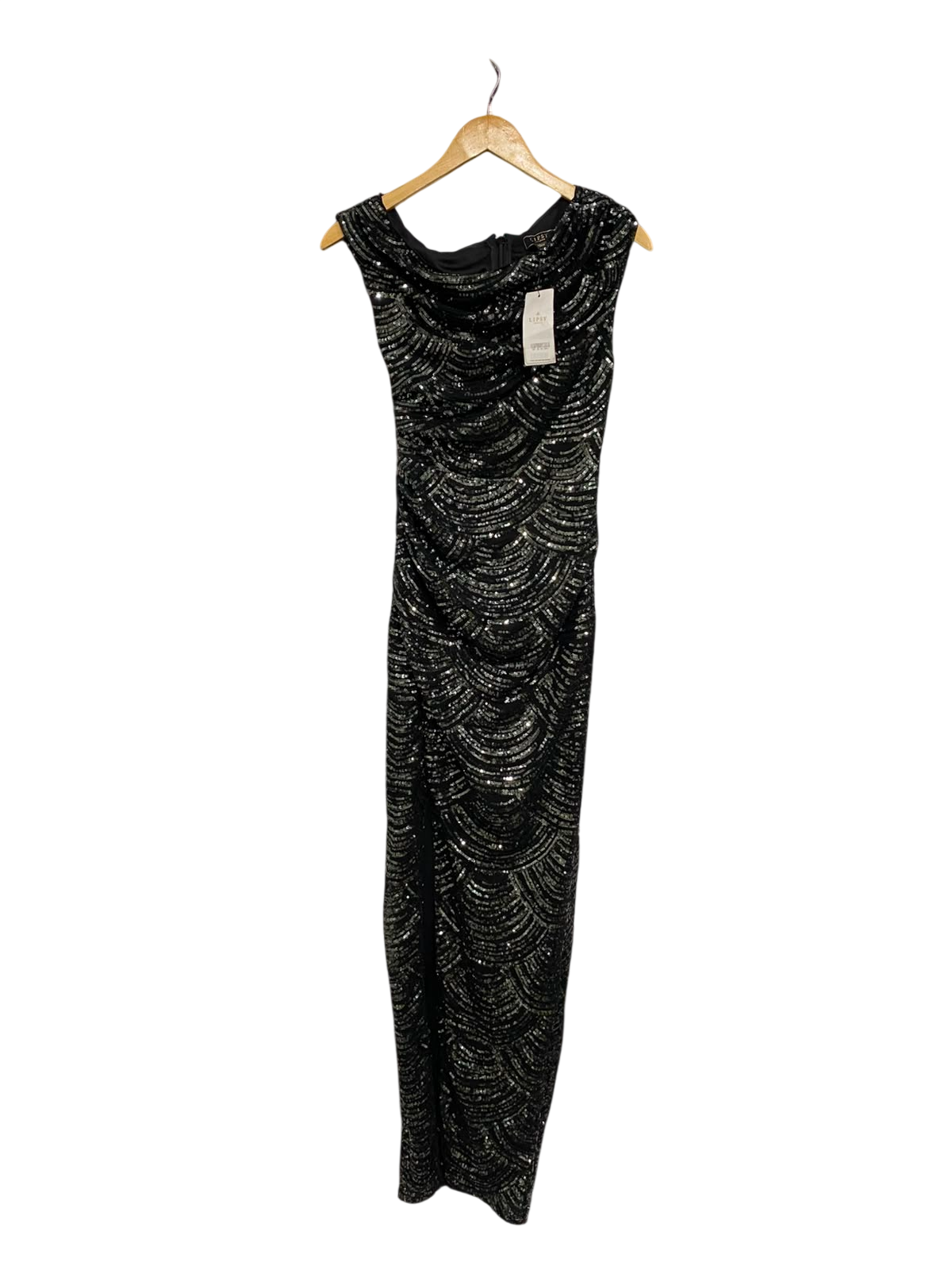 LIPSY |S| BUST 13| A37| BLACK & SILVER ART DECO SCALLOPED SEQUIN GOWN