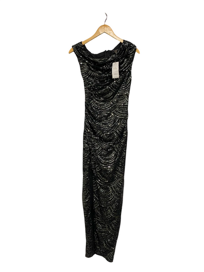 LIPSY |S| BUST 13| A37| BLACK & SILVER ART DECO SCALLOPED SEQUIN GOWN