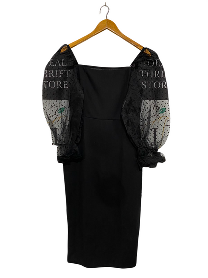 SHEIN |L| BUST 15| A37| BLACK MIDI DRESS WITH SHEER POLKA-DOT PUFF SLEEVES