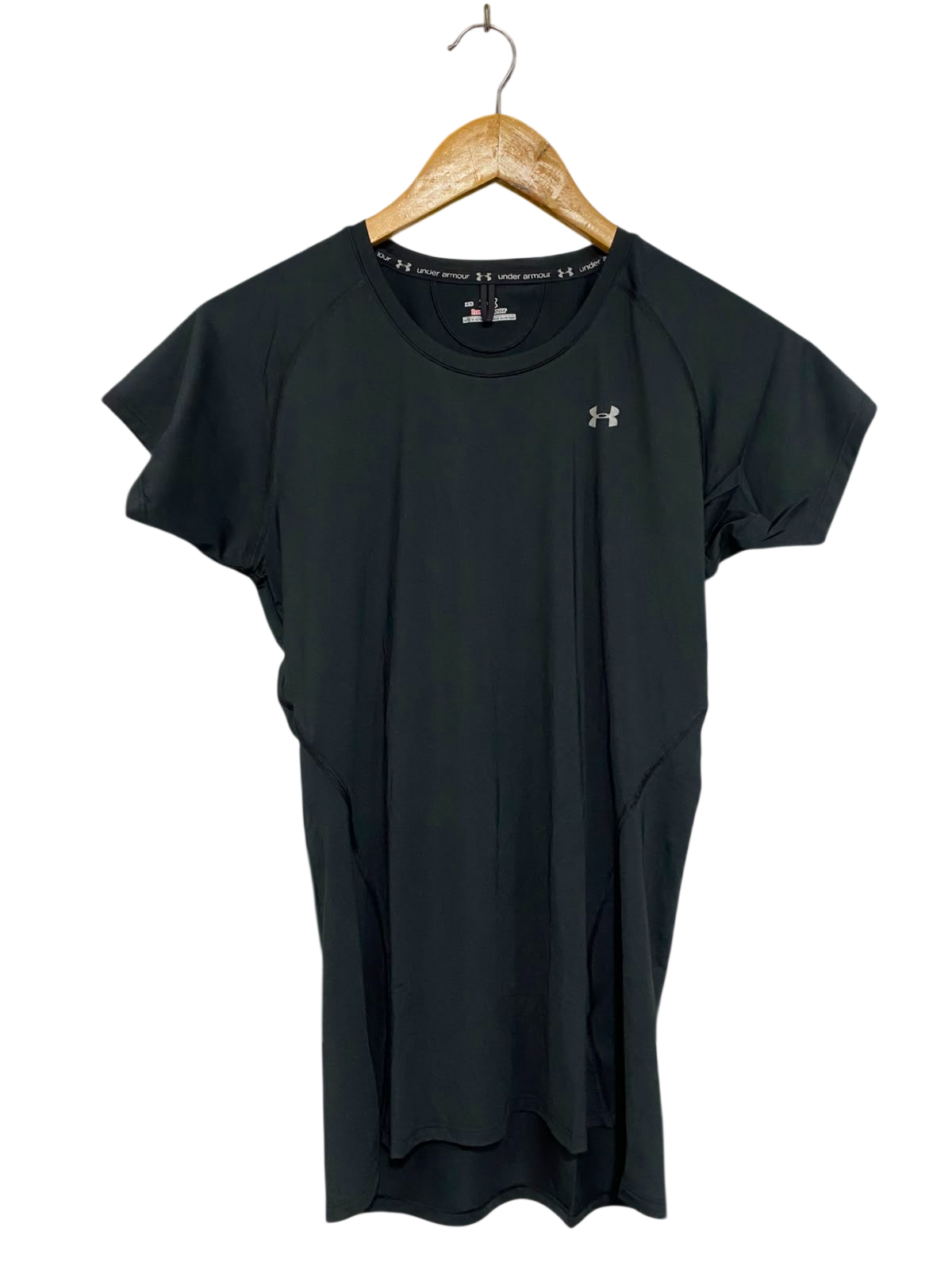 UNDER ARMOUR |XS| BUST 16| A37| CHARCOAL GREY BRAND-TAPED ATHLETIC T-SHIRT