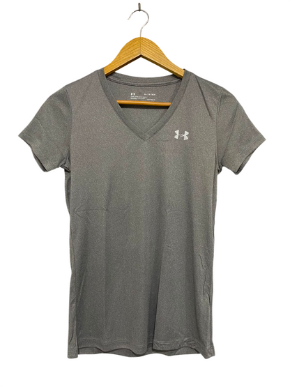 UNDER ARMOUR |XS| BUST 16| A37| GREY HEATGEAR V-NECK ATHLETIC T-SHIRT