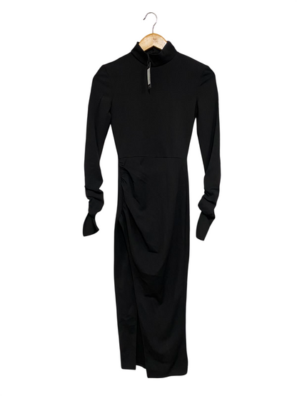 PRETTYLITTLE THING |S| BUST 13| A37| BLACK MOCK NECK RUCHED SLIT MIDI DRESS