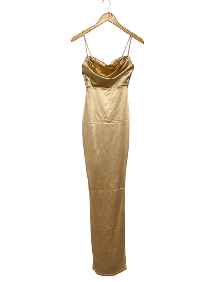 WINDSOR |XS| BUST 13| A37| GOLD SATIN COWL NECK SLIP EVENING GOWN