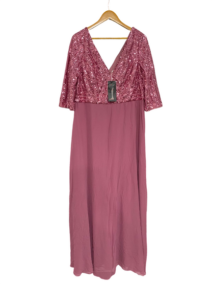 EVER PRETTY |XL| BUST 20| A37| MAUVE SEQUIN BODICE V-NECK EVENING GOWN
