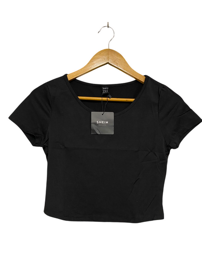 SHEIN |M| BUST 14| A37| BLACK BASICS SCOOP NECK CROP TOP
