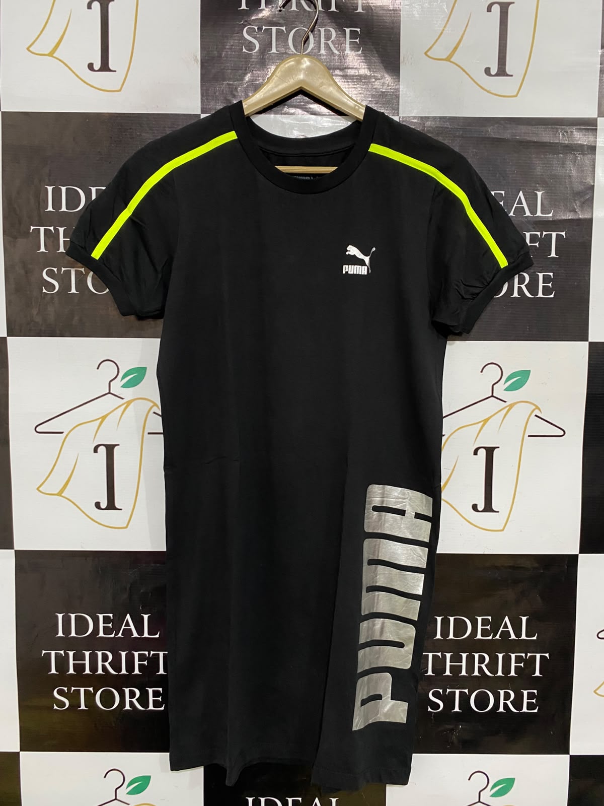 PUMA |XS| BUST 18| A37| BLACK & LIME GREEN ATHLETIC T-SHIRT DRESS