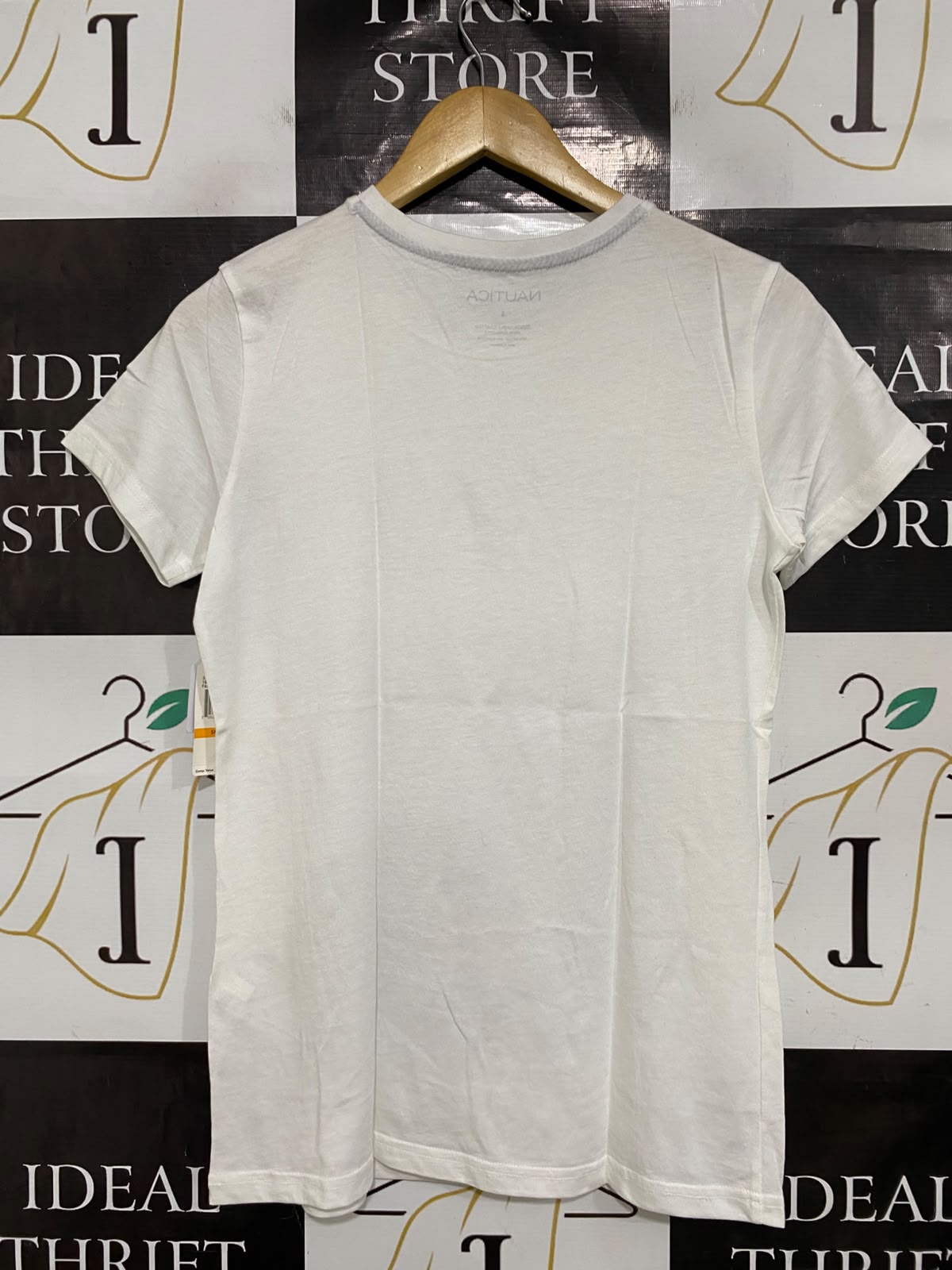 NAUTICA |S| BUST 17| A37| WHITE RHINESTONE LOGO FITTED T-SHIRT