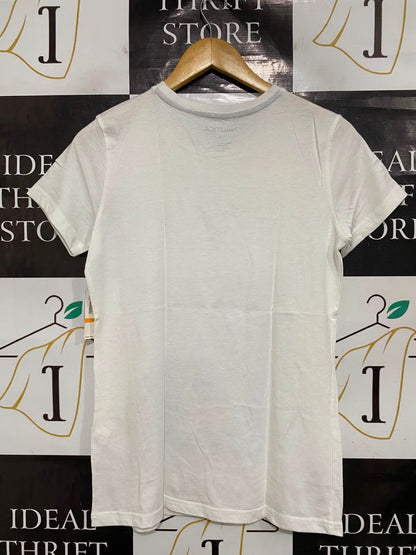 NAUTICA |S| BUST 17| A37| WHITE RHINESTONE LOGO FITTED T-SHIRT