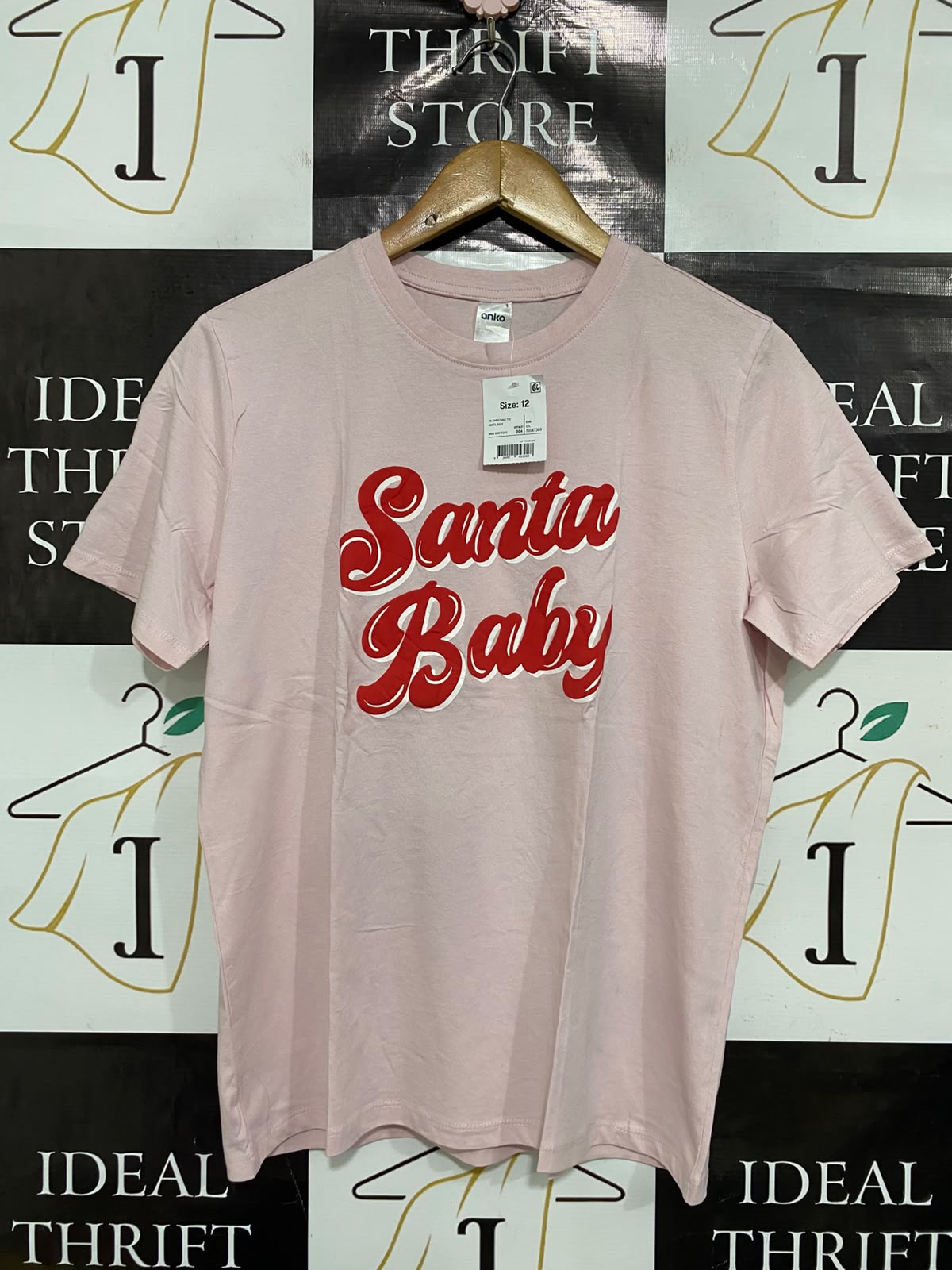 ANKO |M| BUST 19| A37| PINK "SANTA BABY" HOLIDAY GRAPHIC T-SHIRT